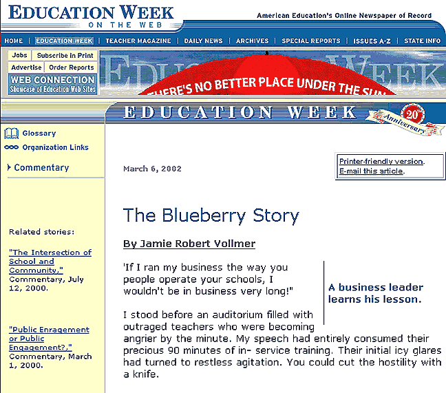 screen shot of education week, featuring a story by Jamie Vollmer
