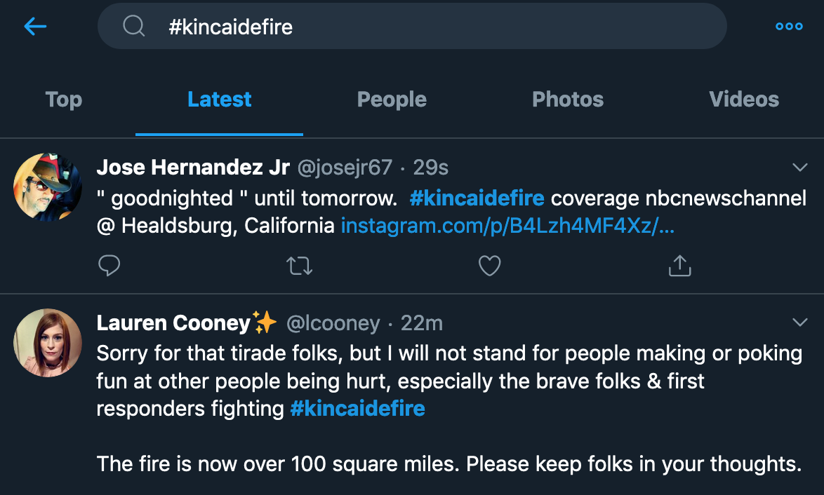 Kincade Twitter Search